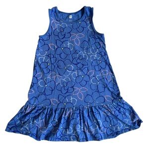 Tea Collection sleeveless sundress blue floral print cotton ruffle hem size 7